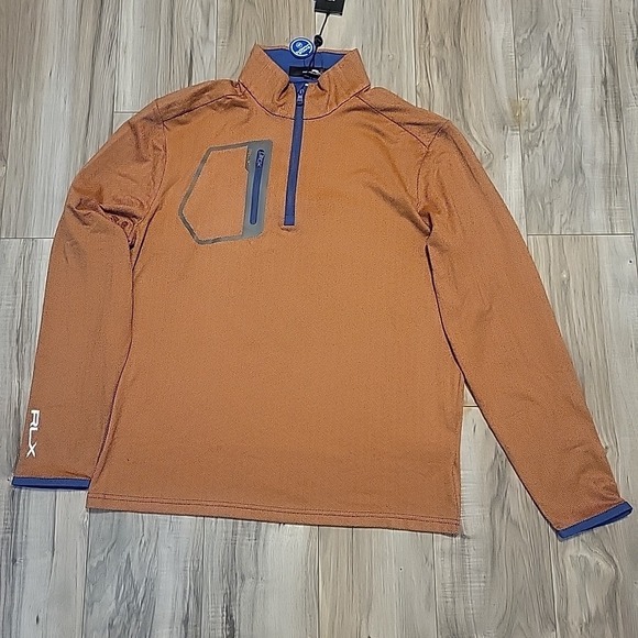 NEW RLX Ralph Lauren Quater Zip Golf Pullover‎ Mens Medium Orange Herringbone